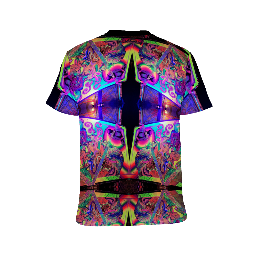 Colorful t-shirt with abstract design on a white background