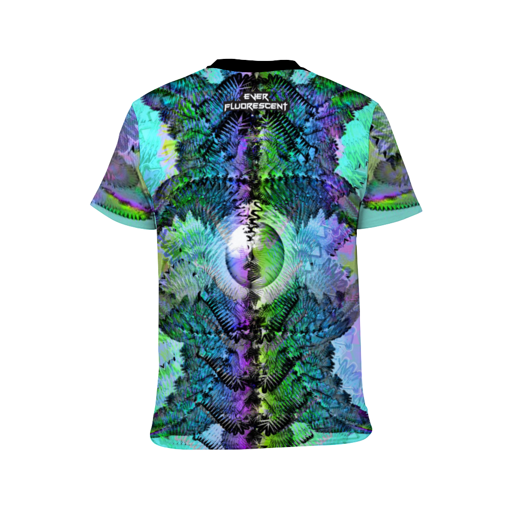 green and blue polyester t-shirt
