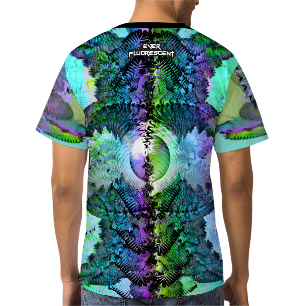 blue and green polyester t-shirt