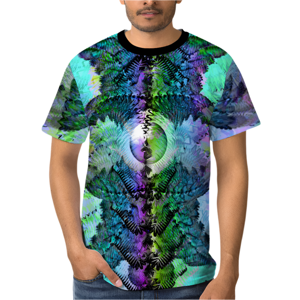 blue and green polyester t-shirt