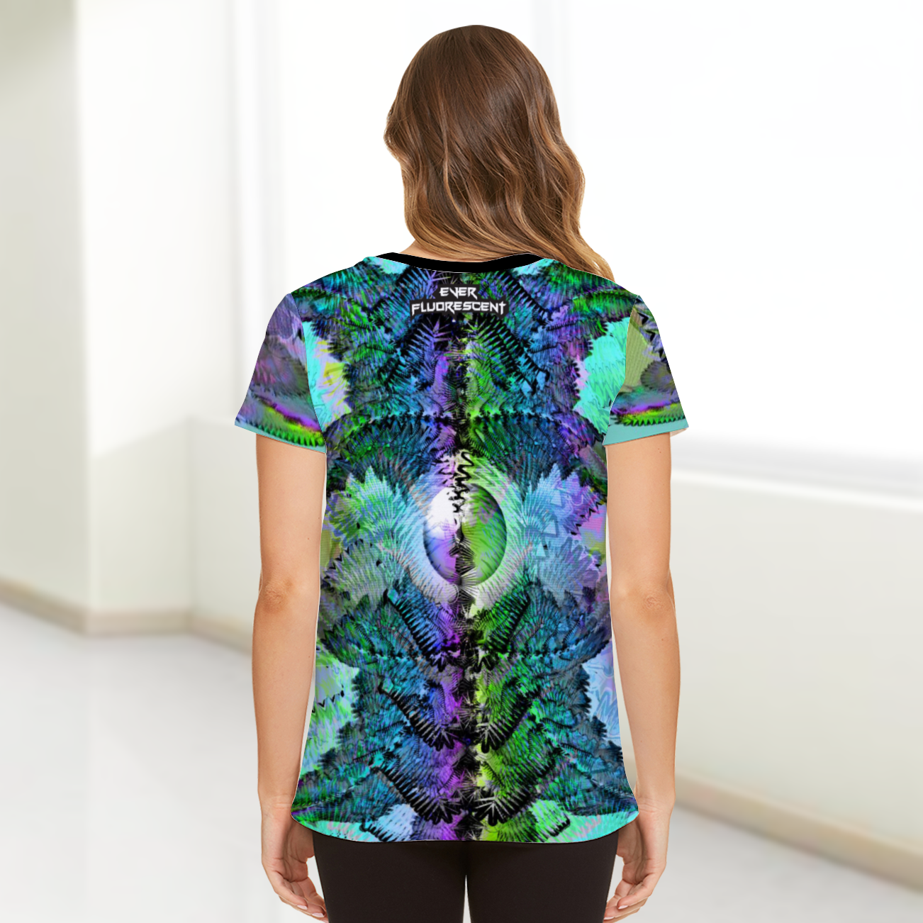 back of ferngully shirt with woman wearing it