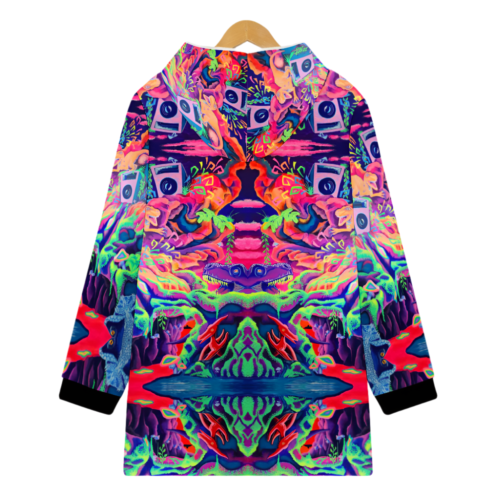 Colorful hoodie with a geometric pattern on a white background