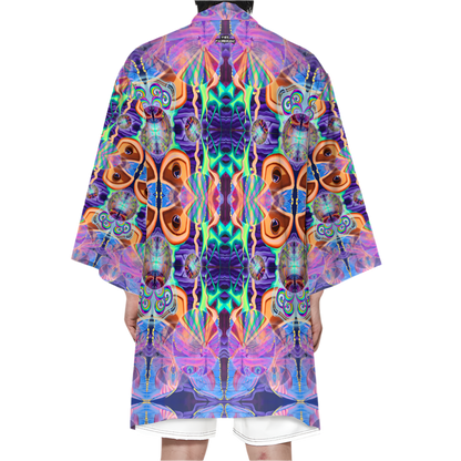 Colorful psychedelic patterned garment on a white background