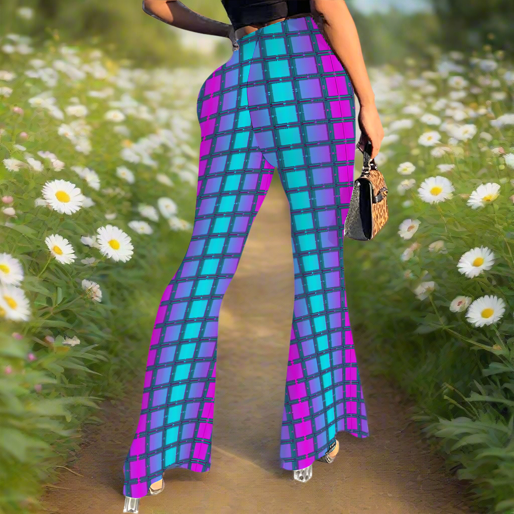 colorful bell bottoms featuring a geometric design