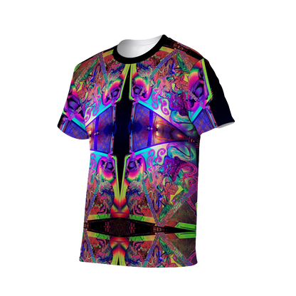 psychedelic t-shirt featuring an abstract design on a transparent background
