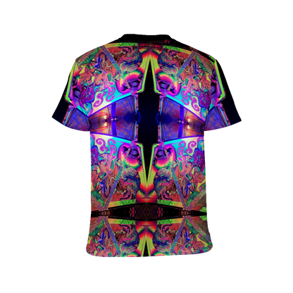 Colorful t-shirt with abstract design on a white background