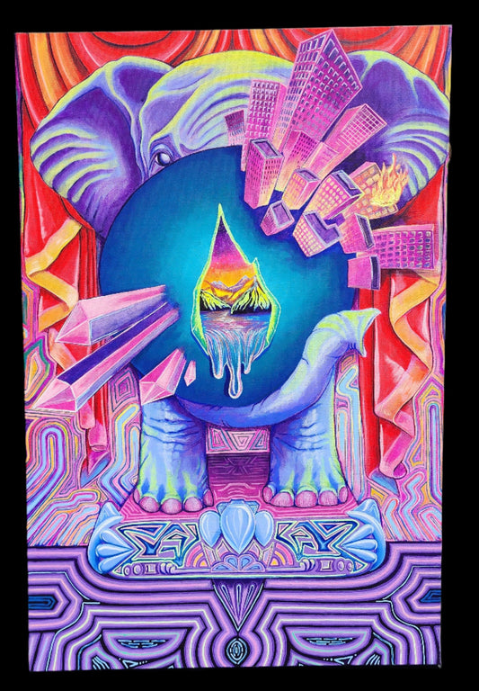 Colorful acrylic blacklight reactive painting by Anna Villarreal