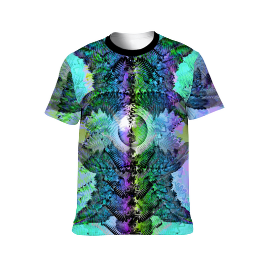 green and blue polyester t-shirt