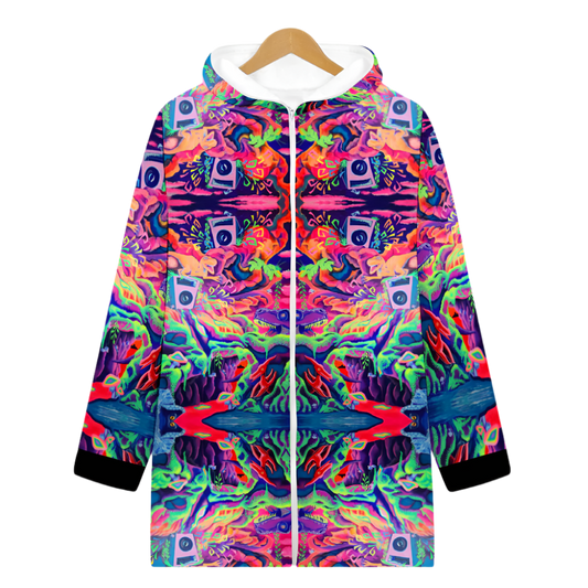 Colorful jacket with abstract design on a white background