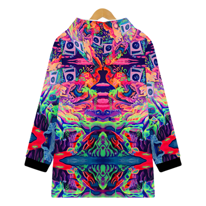 Colorful hoodie with a geometric pattern on a white background