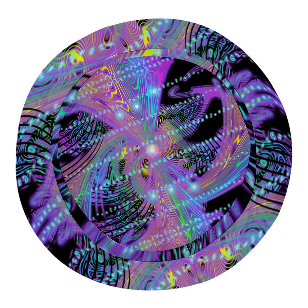 Colorful abstract design with swirling patterns on a white background