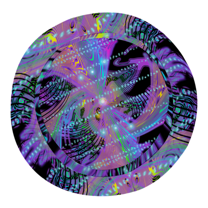 Colorful abstract design with swirling patterns on a white background