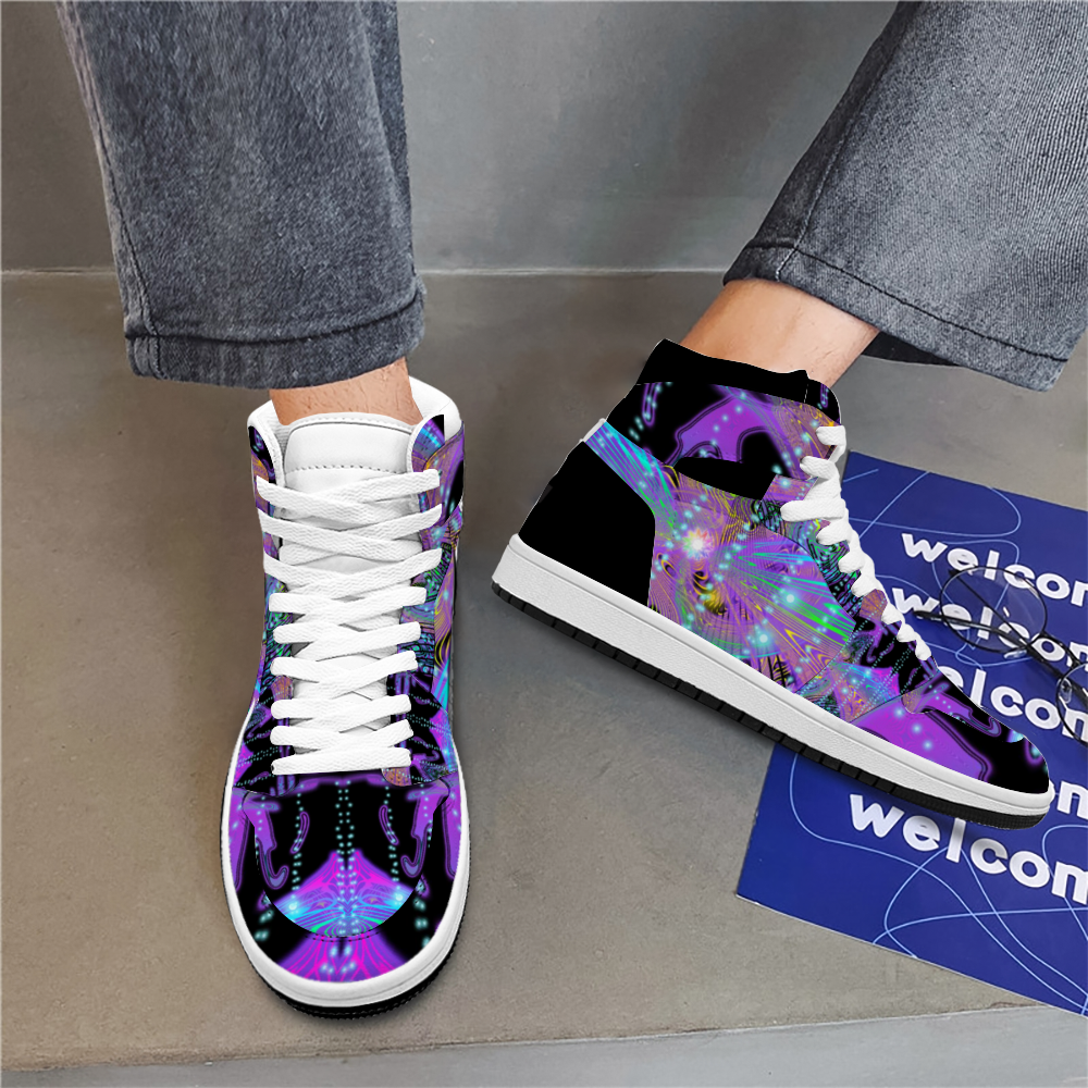 purple and black tennis shoes