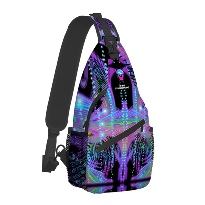 Neon patterned sling bag on a white background