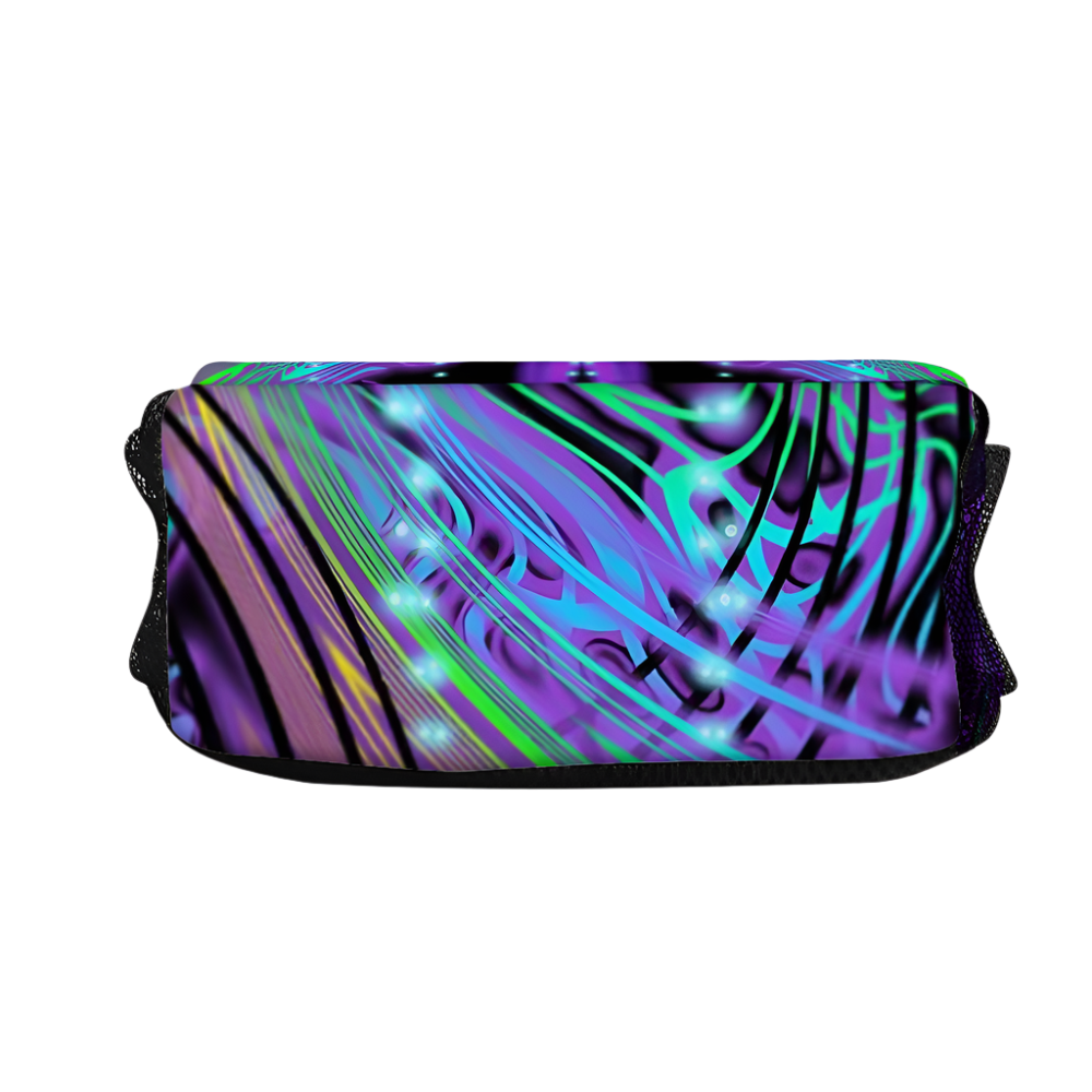 Neon zebra-striped pouch on a white background